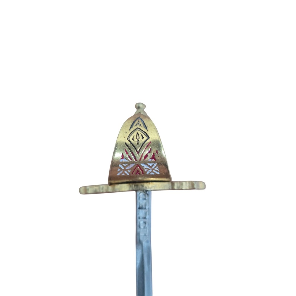 Vintage Toledo Spain Miniature Sword Cocktail Pick Set with Enameled Brass Stand - Picture 12 of 16